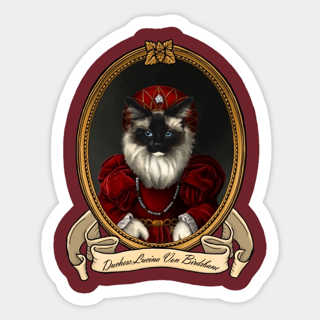 Renaissance Cat - Duchess Lucina Von Birdsbane (A Ragdoll) Sticker by JMSArt